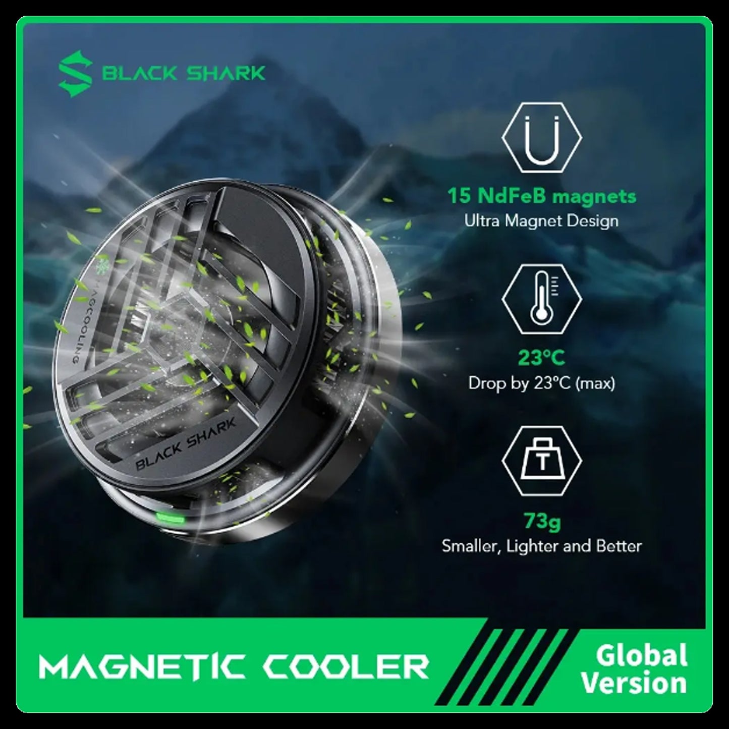 Black Shark Magnetic Cooler for Gaming , Fast Cooling , No Need Clip Magnetic Design