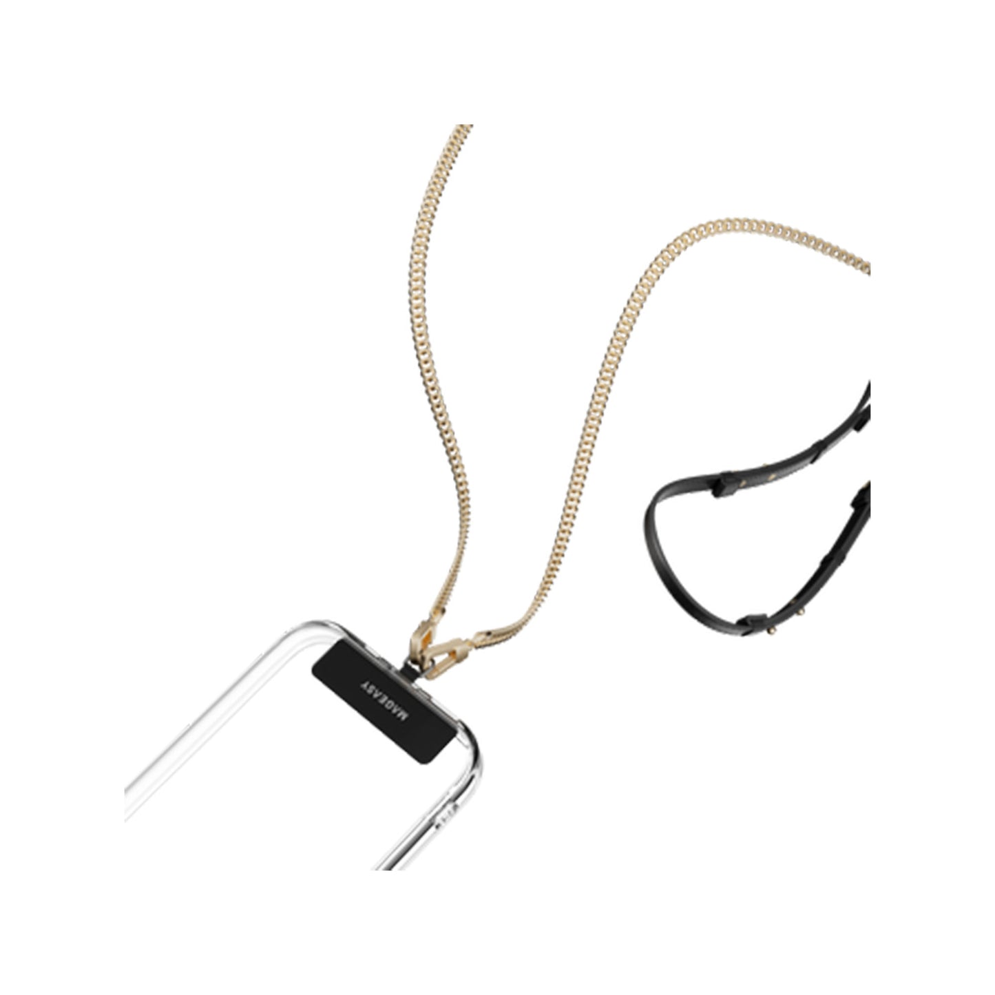 MAGEASY Modern Leather Chain Strap + Strap Card - Adjustable Chain Length - Black/Matte Gold - Forexengineer -Malaysia