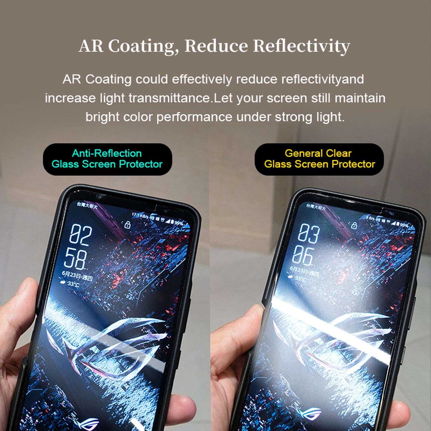 HODA Anti-Reflection Full Coverage Tempered Glass Screen Protector for ASUS ROG Phone 8 / 8Pro