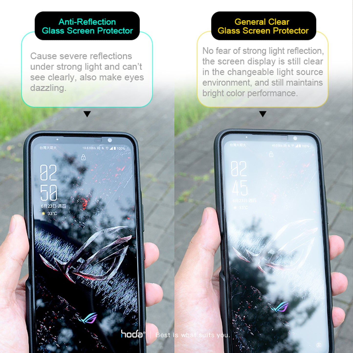 HODA Anti-Reflection Full Coverage Tempered Glass Screen Protector for ASUS ROG Phone 8 / 8Pro