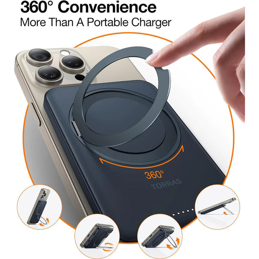 TORRAS 5,000mAh 15W USB-C Magnetic Portable Charger Power Bank with 360° Rotatable Stand - Forexengineer -Malaysia- 6938075660123-6938075645830