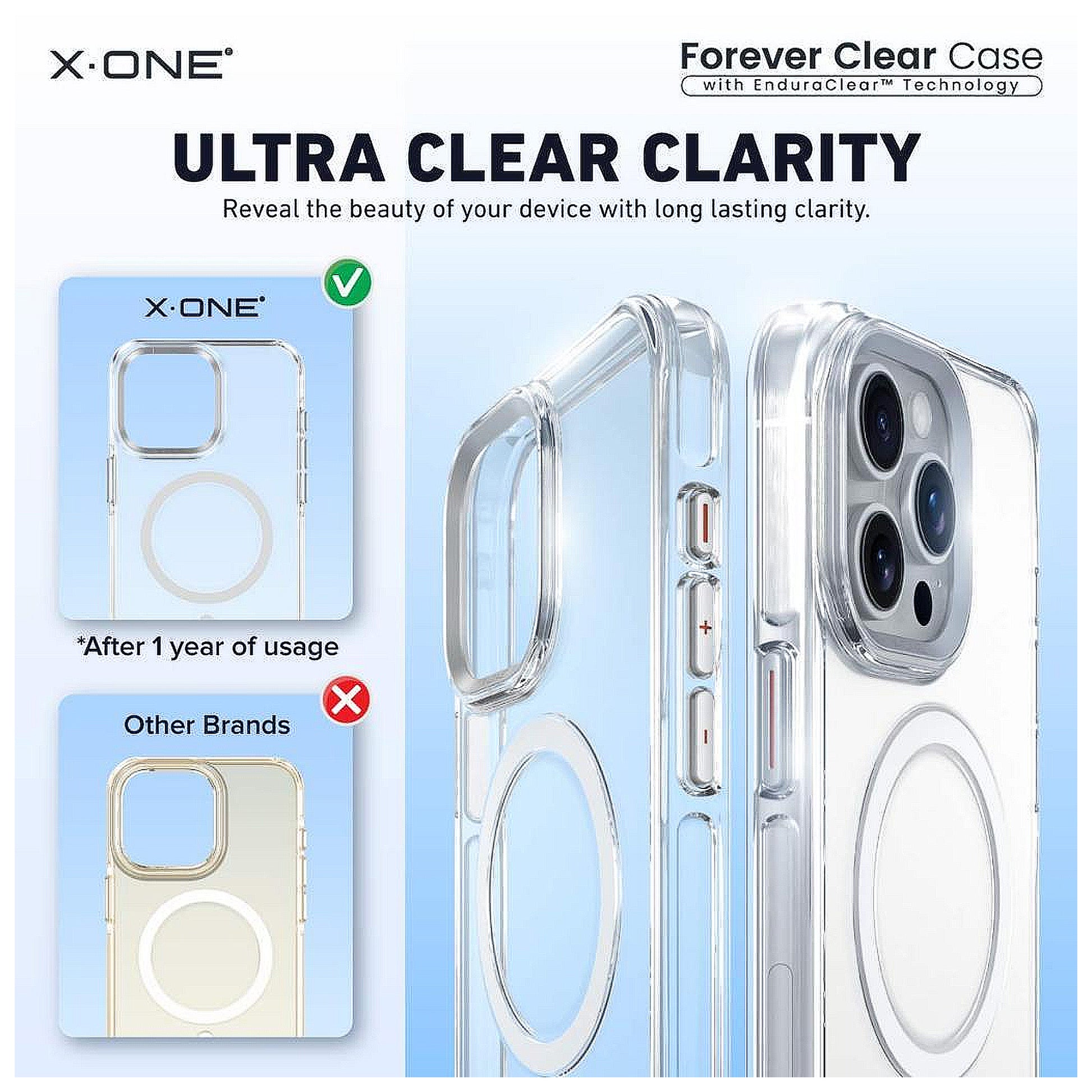 X.One Forever Clear ( Anti-Yellowing ) Phone Case for iPhone 15 and 14 Series - Magsafe Compatible - Forexengineer -Malaysia- 656575798315-656575797475-656575796498-656575795179-656575794902-656575793221