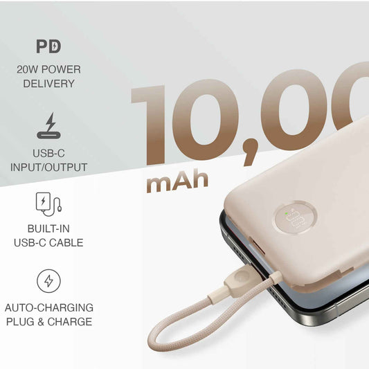 Mazer PowerCharge Link 10V2 10,000mAh PD20W (Built-in USB C Cable) Power Bank