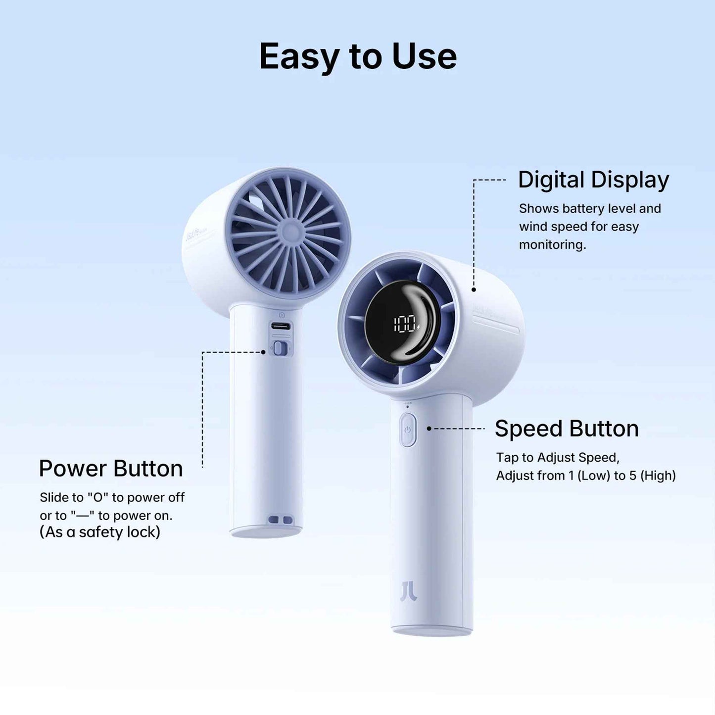 JISULIFE  Life10/Life10S Handheld Fan | 4000/5000mAh | 5 Speeds | 6.0m/s Super Wind