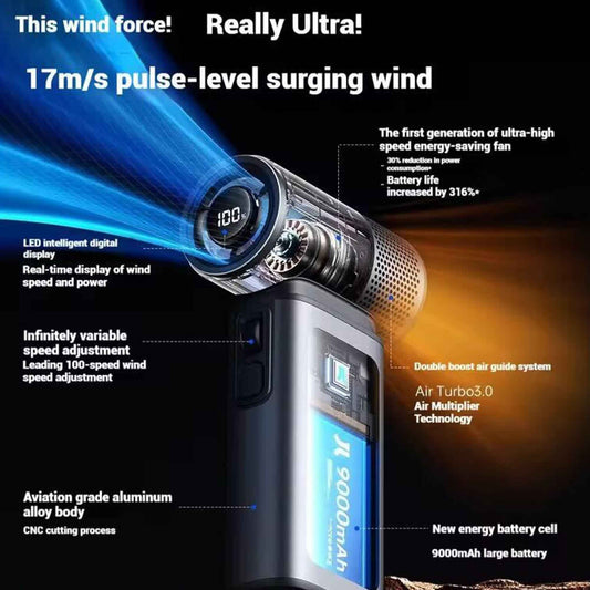Jisulife Handheld Fan Ultra2 9000mAh Battery with Lighting and Super High Speed Wind