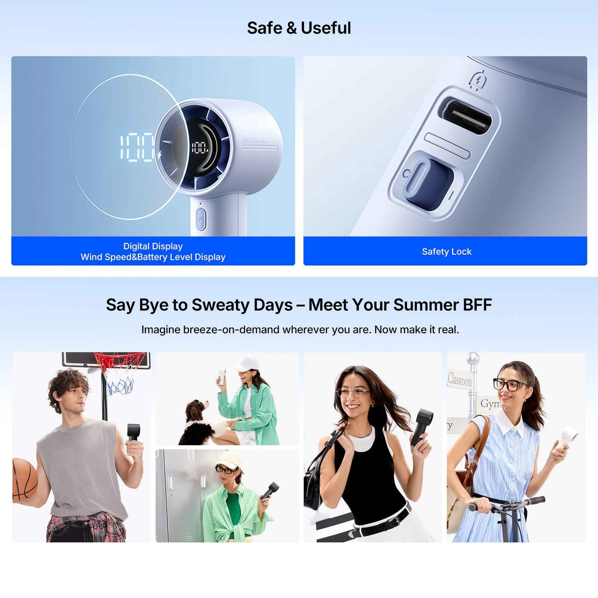 JISULIFE  Life10/Life10S Handheld Fan | 4000/5000mAh | 5 Speeds | 6.0m/s Super Wind