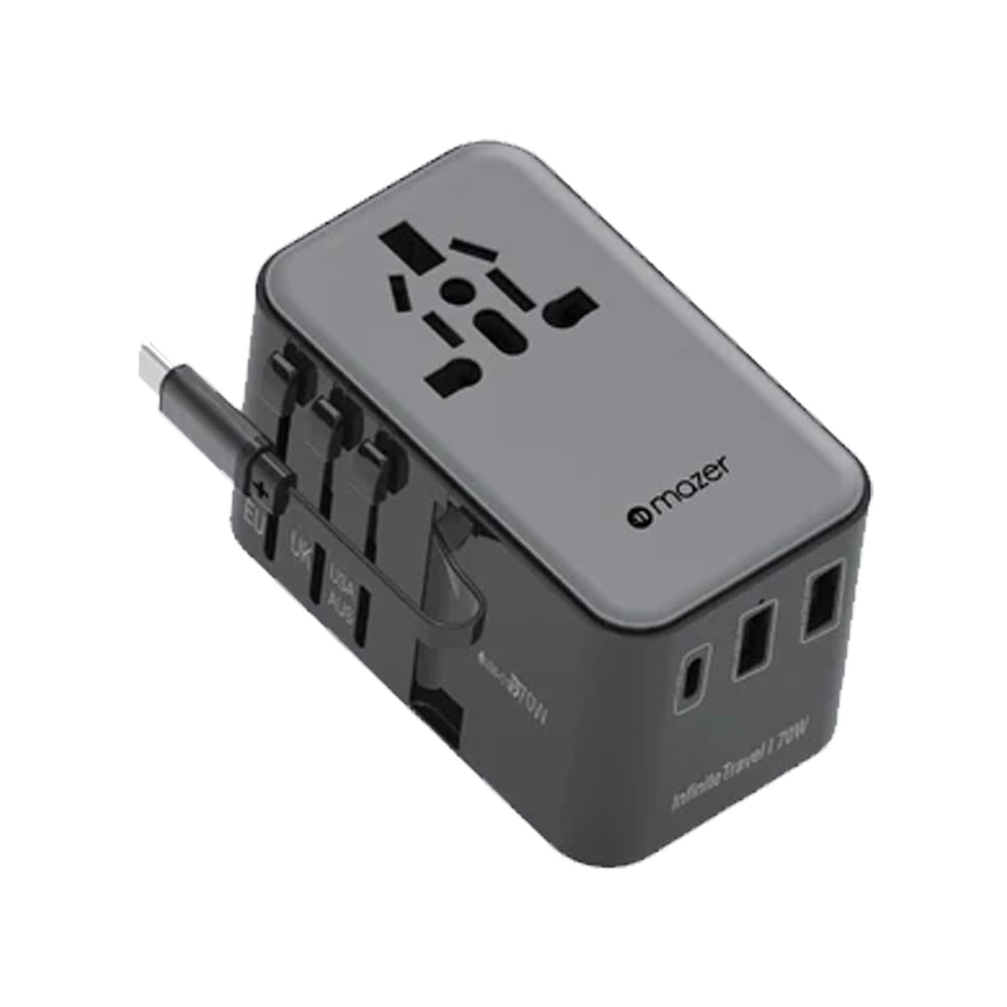 Mazer Infinite Travel PD 70W Gan Universal Travel Charger With Built-in USB C Cable , USB-A and USB-C Port - Forexengineer -Malaysia