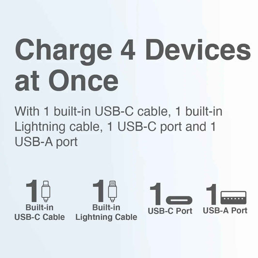 Mazer PowerCharge LINK 20000mAh Power Bank PD35W (Built-in USB-C + Lightning Cables)