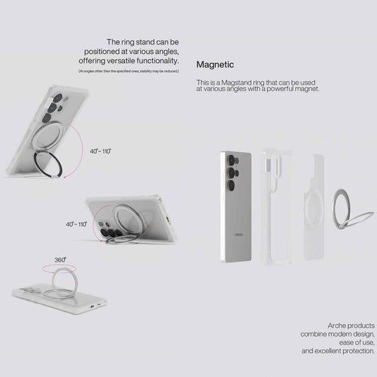 PLES Arche Mag Ring Stand for Samsung Galaxy S25 Series - Magnetic Charge Compatible with Stand