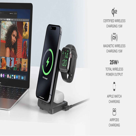 Mazer MagFold06 Qi2 Certified 15w Foldable 3-in-1 Wireless Charger - with MCMC/SIRIM Cert