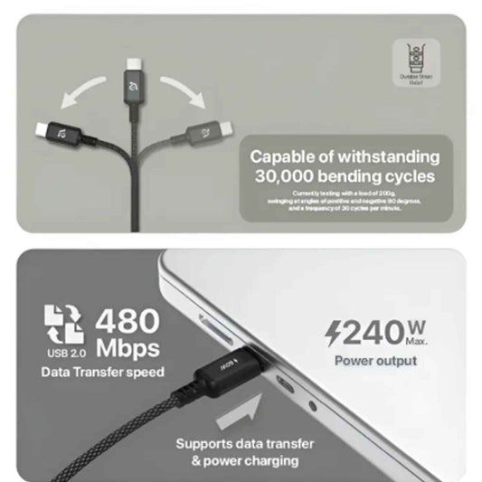 ADAM Element CASA P120 / P200 USB-C to USB-C 240W Braided Charging Cable 480Mbps Data Transfer PD 3.1