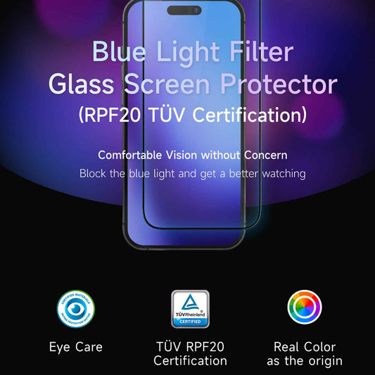 Hoda TÜV RPF20 Certified Eye Protection (Blue Light Filter) Screen Protector for iPhone 17 Pro Max / 17 Pro - with Dust-Free Helper Lite