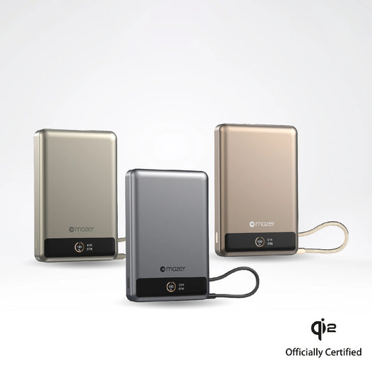 Mazer MagLink70 10,000 mAh Qi2 Certified 15W Magnetic Wireless Power Bank with Built in USB-C Cable ( CCC Certified )