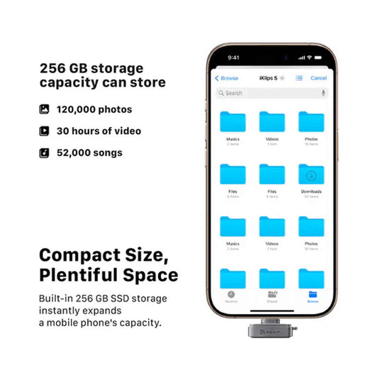 ADAM Elements iKlips S USB-C Nano Touch Fingerprint SSD 256G for Phone, Tablet and Laptop