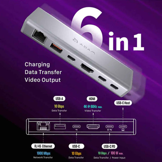 'ADAM elements Hub Stand Ultra USB-C Magnetic 6-in-1 Hub Stand (Gray)
