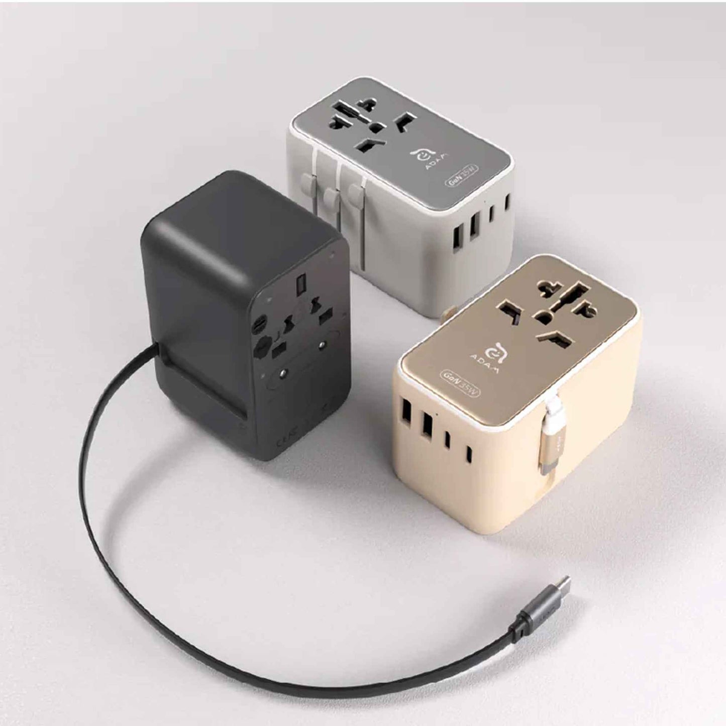 ADAM Elements T35L 35W Universal Travel Adapter with Built-In USB-C Cable