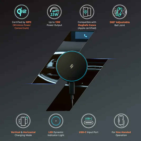 ADAM Elements CQ1 Qi2 15W Magnetic Charging Car Mount with LED Indicator