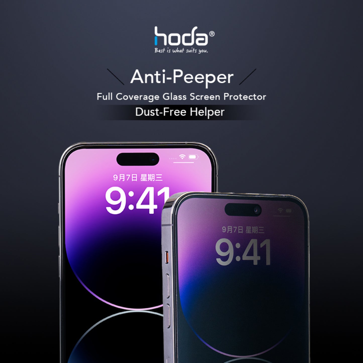 Hoda Anti-Peeper ( Privacy ) Tempered Glass Screen Protector for iPhone 15 Series ( Dust Free Helper Included )