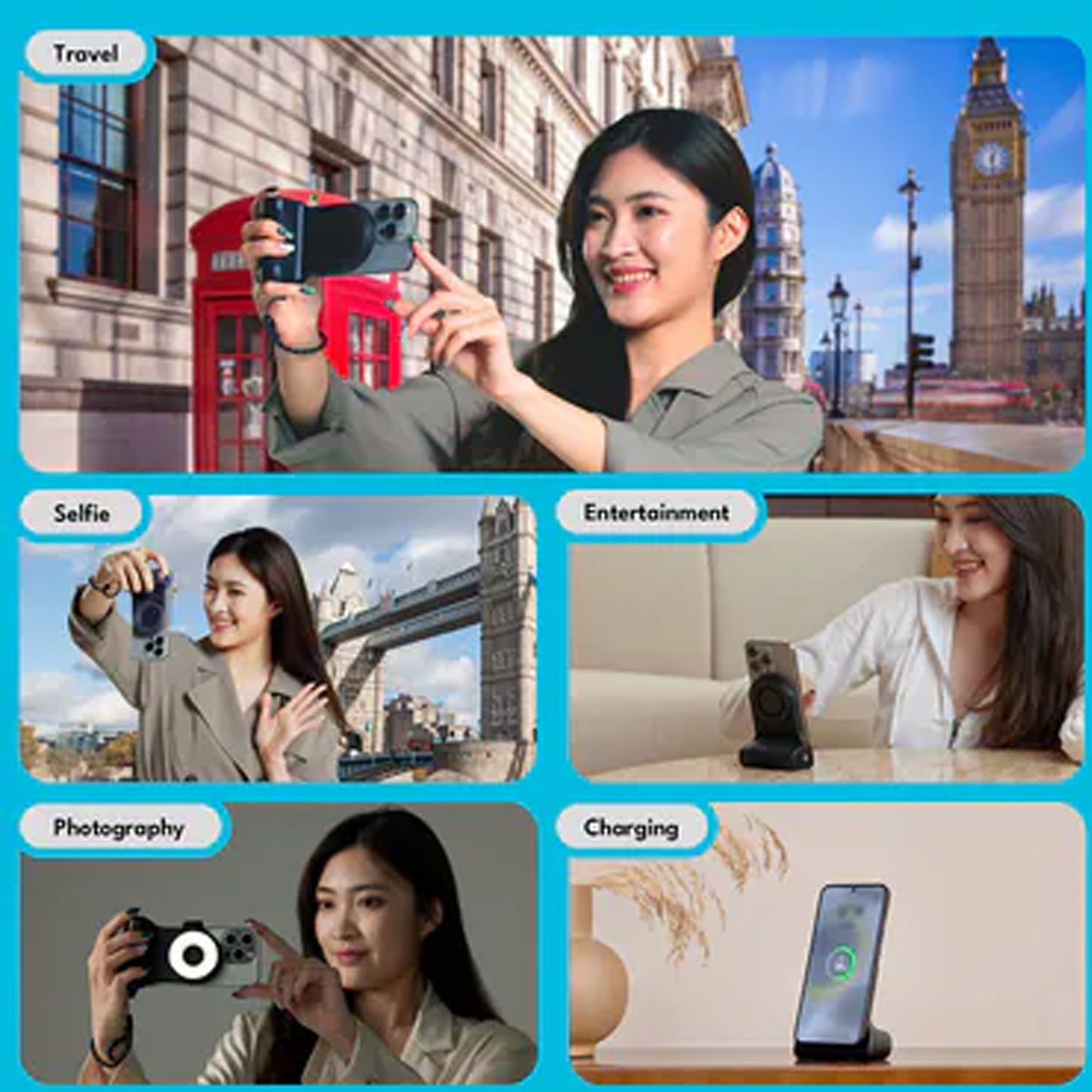 ADAM Elements SELFIE SHOT Magnetic Hand Grip with Power Bank 5000mAh - Wrist Strap and Magnetic Ring Included