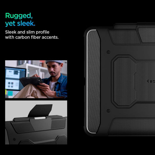 Spigen Rugged Armor Pro Case for iPad Pro 13" / iPad Air 11'' ( 2024 ) M4 - With Carbon Fiber Detailing - Black - Forexengineer -Malaysia- 8809896753319-8809896753418