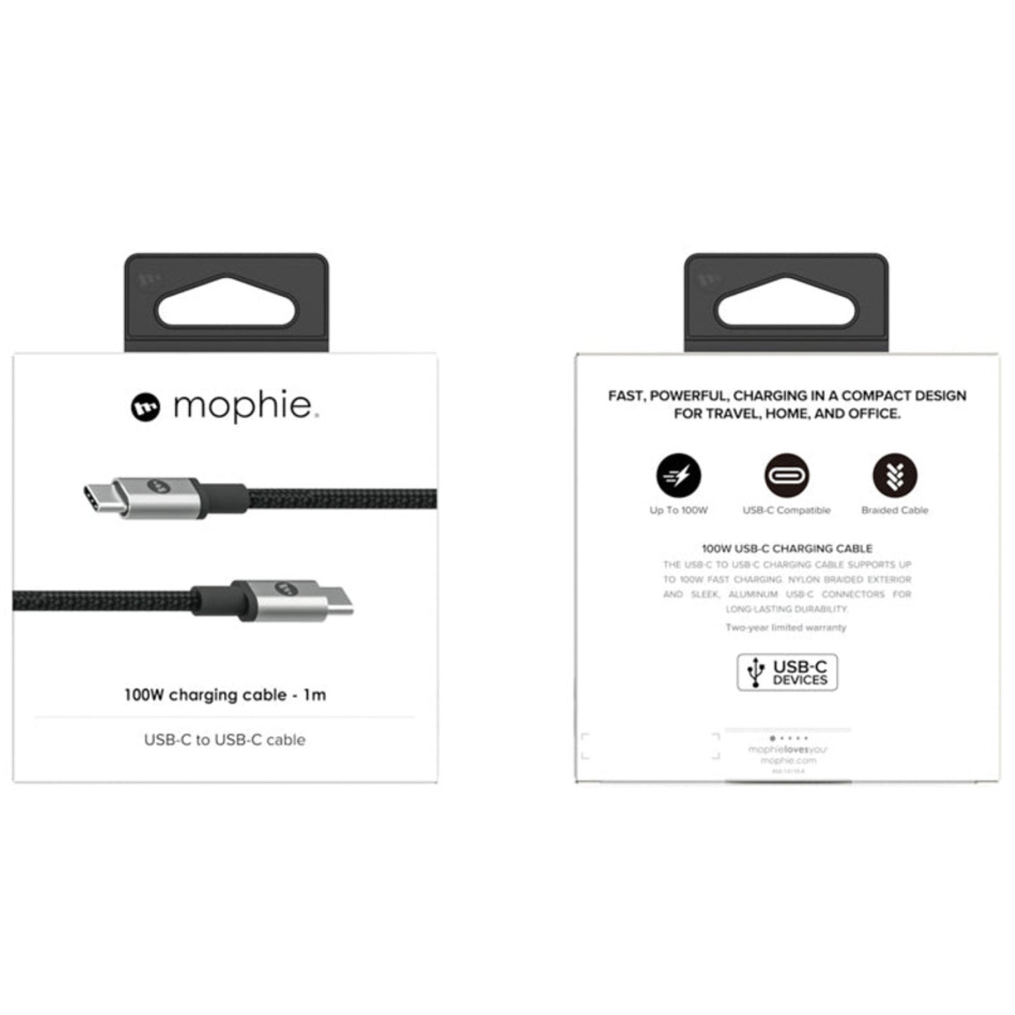 Mophie Cable 100W USB-C to USB-C 2.0 Charge & Sync Cable - 480Mbps Data Transfer - Forexengineer -Malaysia- 840056169685-840056169678