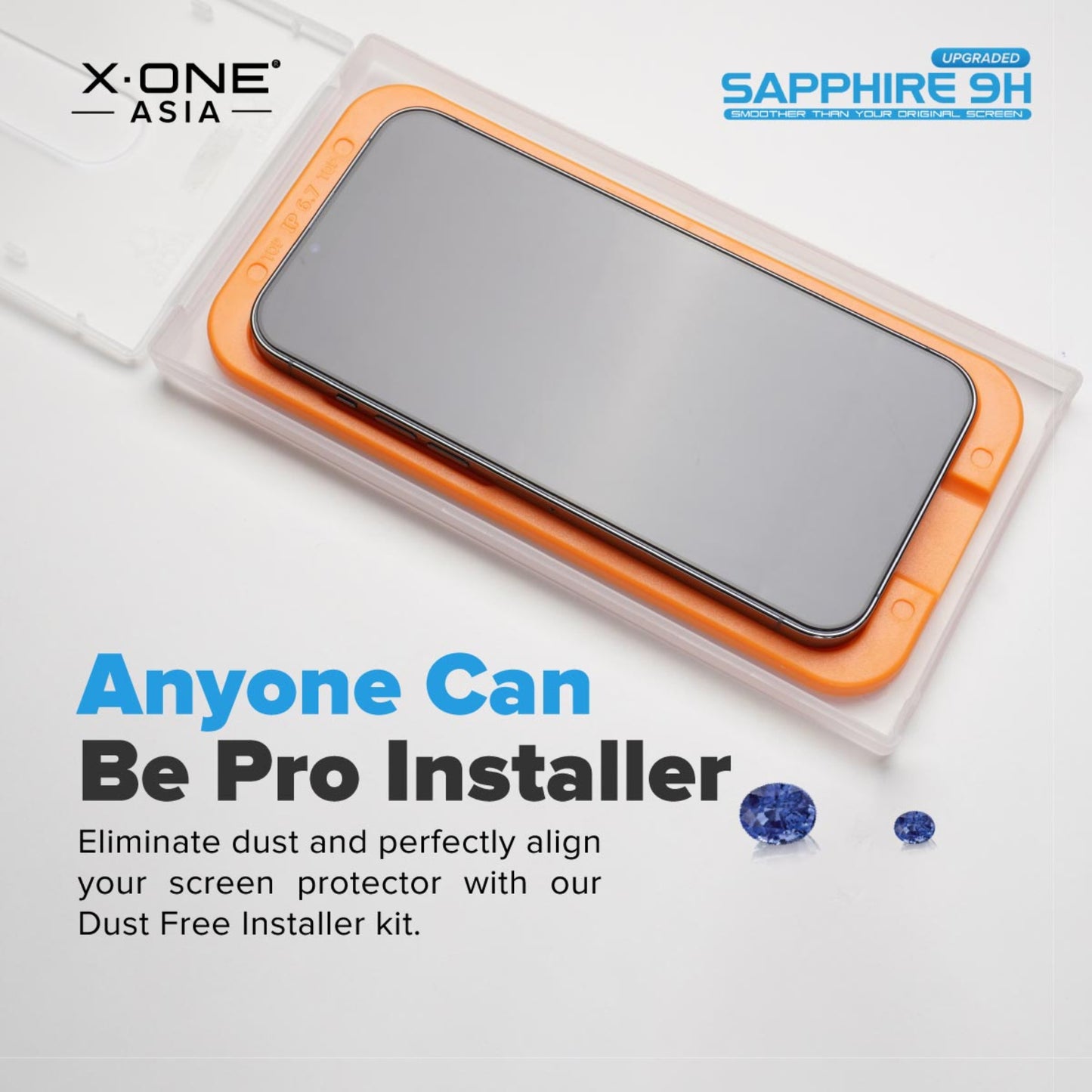 X.One Upgraded Sapphire Coated Glass Screen Protector for iPhone 15 Series with Dust Free Installer Kit