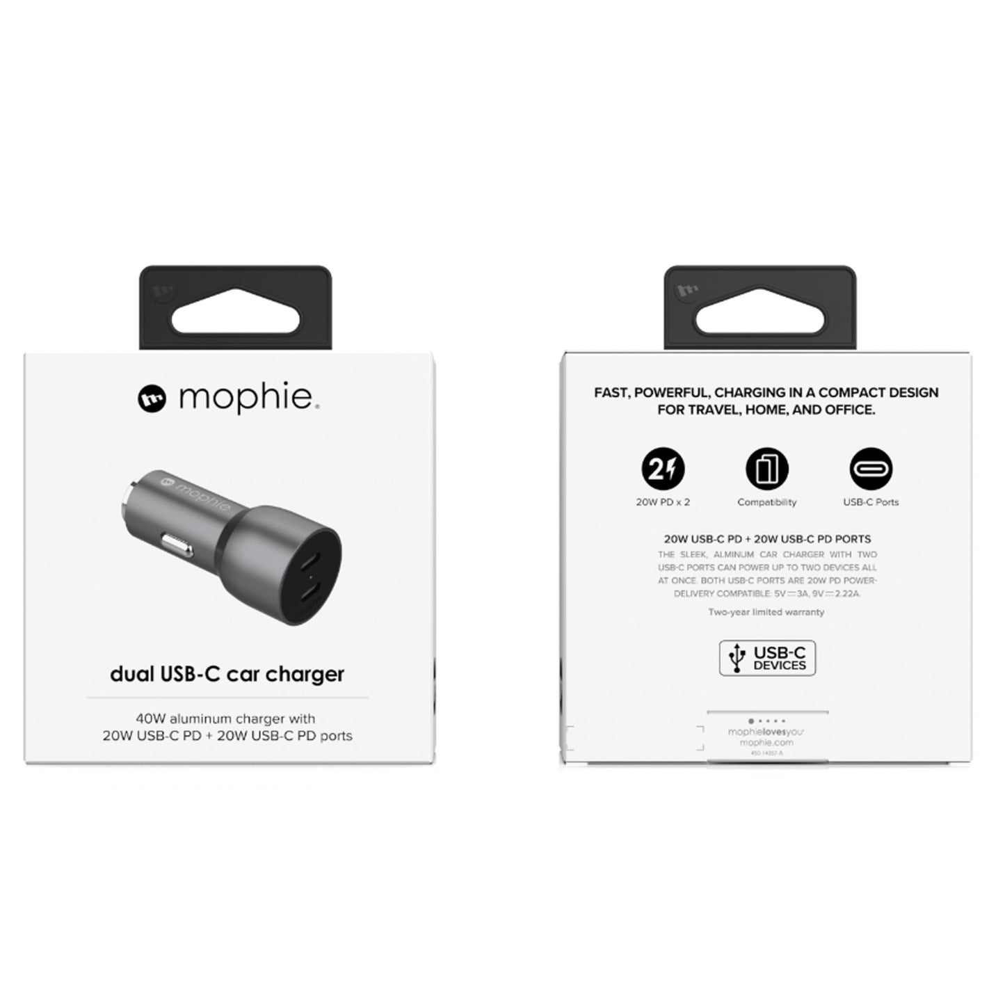 Mophie 40W Dual USB-C Car Charger ( 20W USB-C + 20W USB-C PD ) - Space Gray - Forexengineer -Malaysia- 840056174573