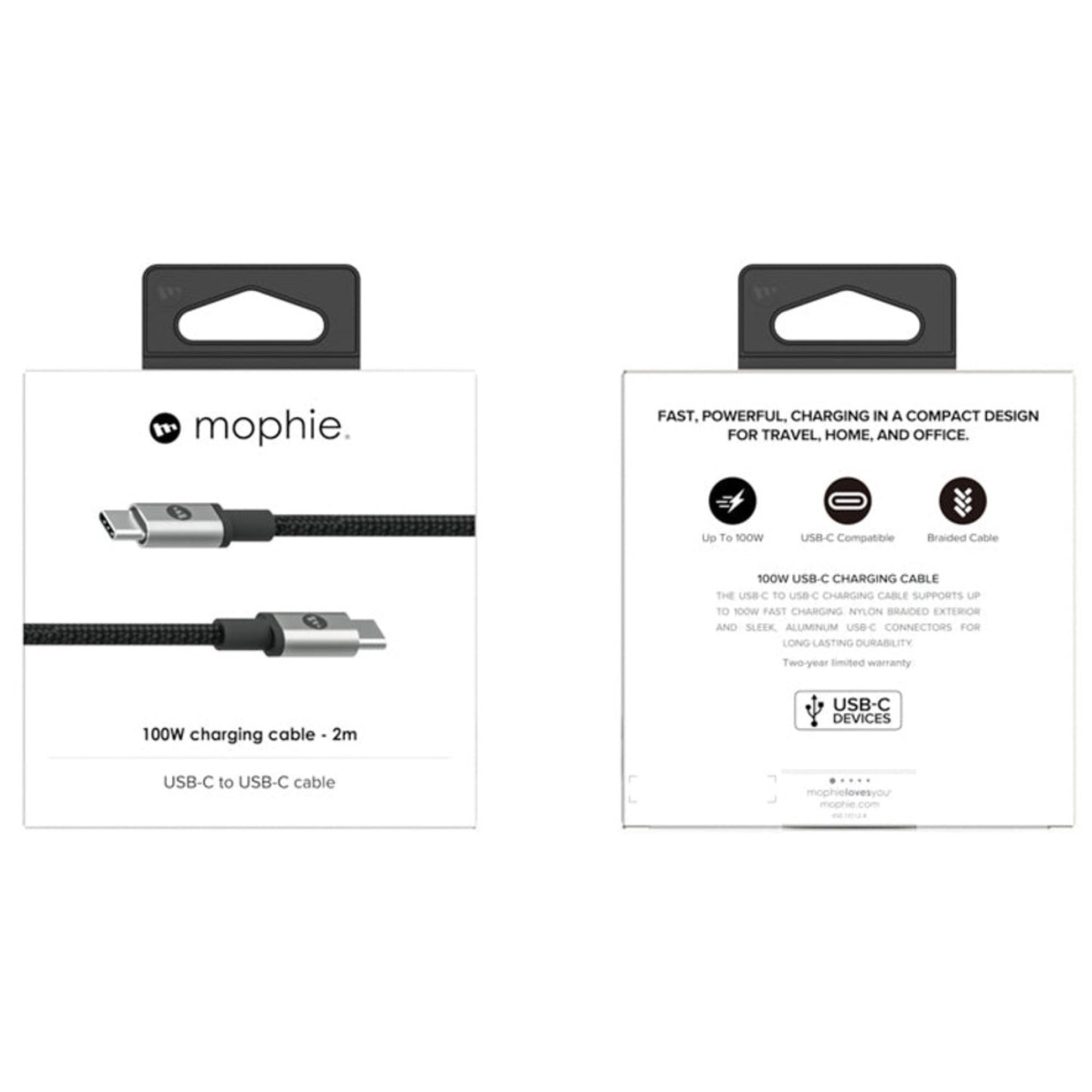 Mophie Cable 100W USB-C to USB-C 2.0 Charge & Sync Cable - 480Mbps Data Transfer - Forexengineer -Malaysia- 840056169685-840056169678