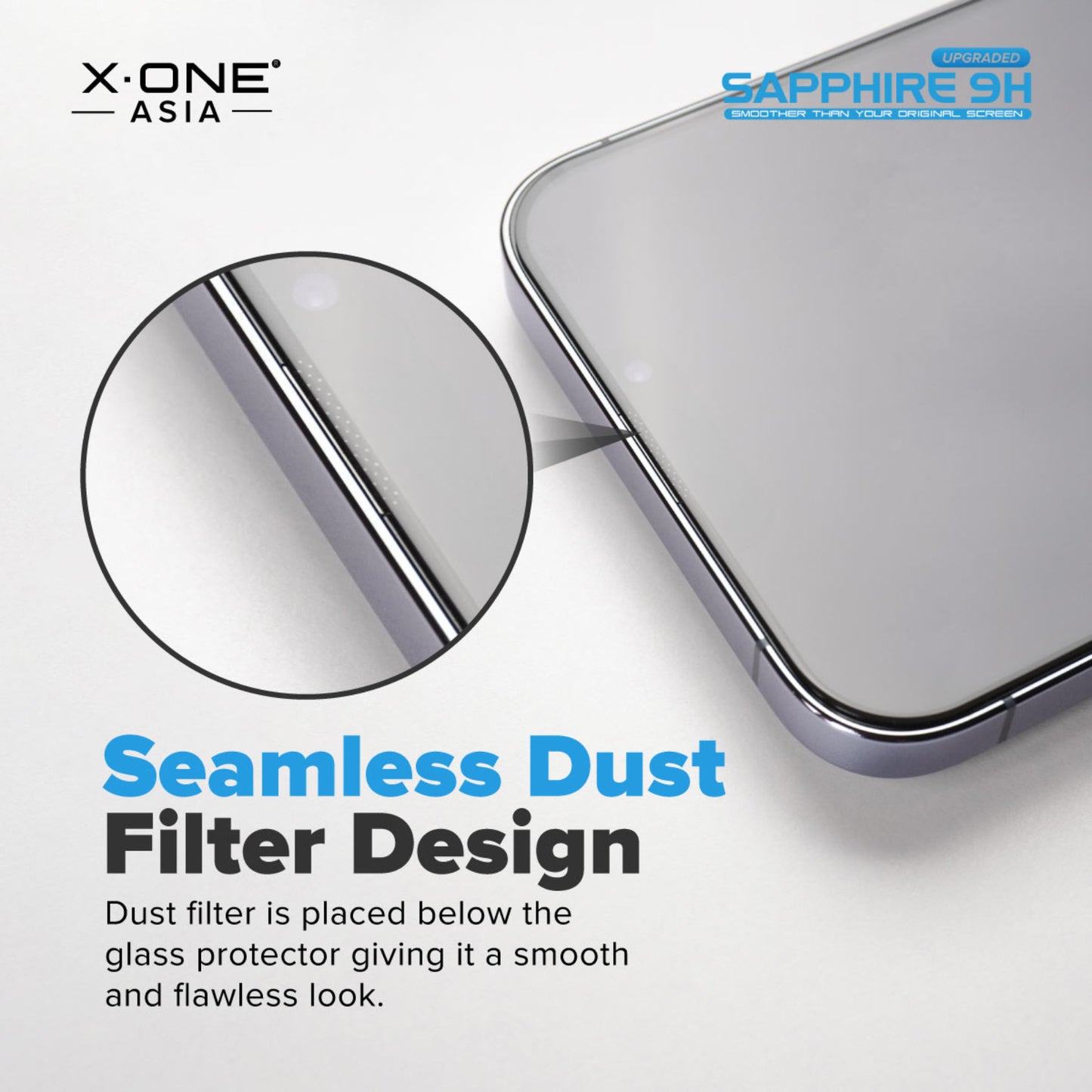 X.One Upgraded Sapphire Coated Glass Screen Protector for iPhone 15 Series with Dust Free Installer Kit