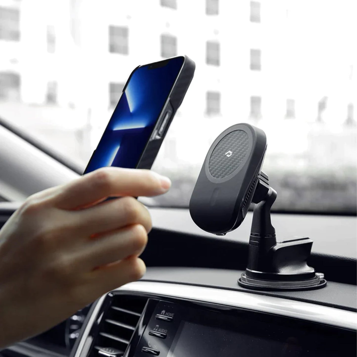 PITAKA MagEZ Car Mount Pro with Wireless MagSafe Charging - Suction Cup