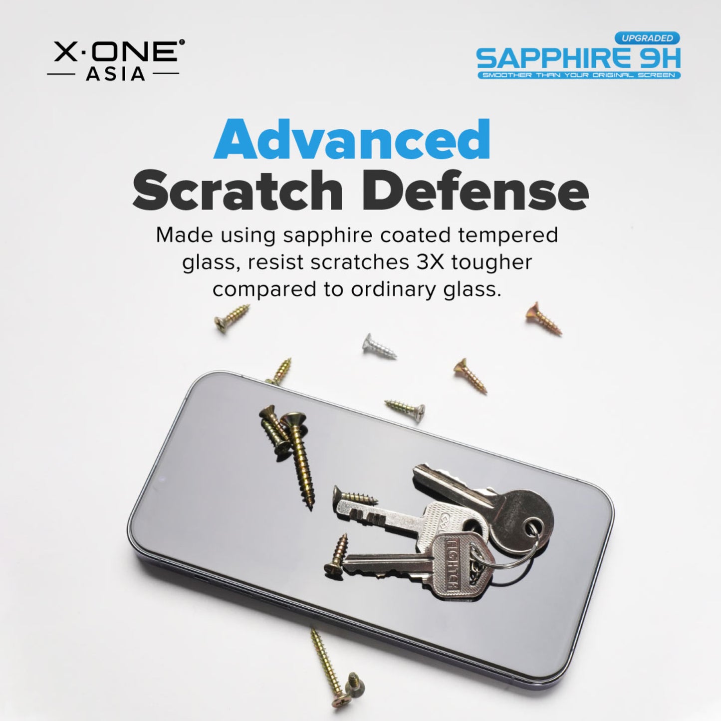 X.One Upgraded Sapphire Coated Glass Screen Protector for iPhone 15 Series with Dust Free Installer Kit