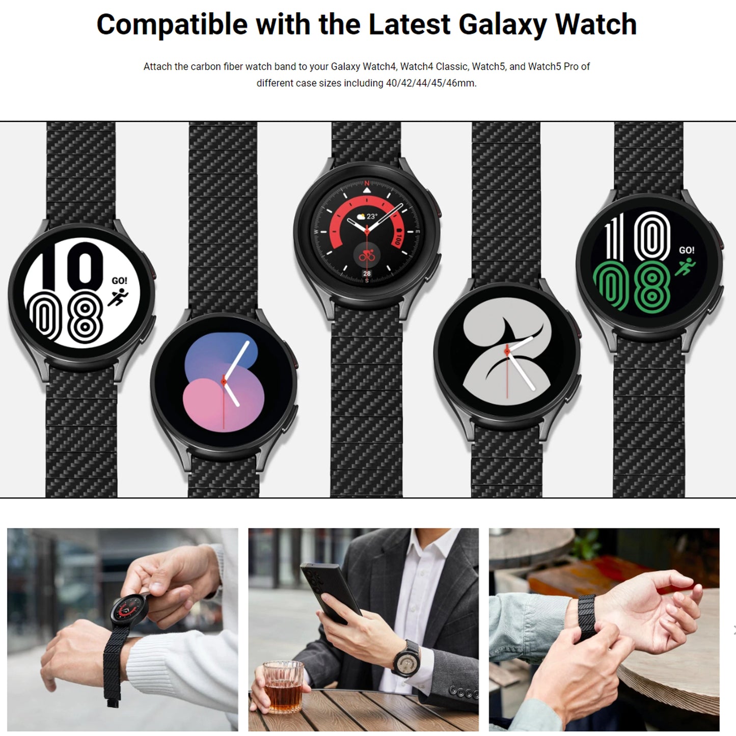 PITAKA Carbon Fiber Watch Band Modern Series for Samsung Galaxy Watch4, Watch4 Classic, Watch5, and Watch5 Pro all size