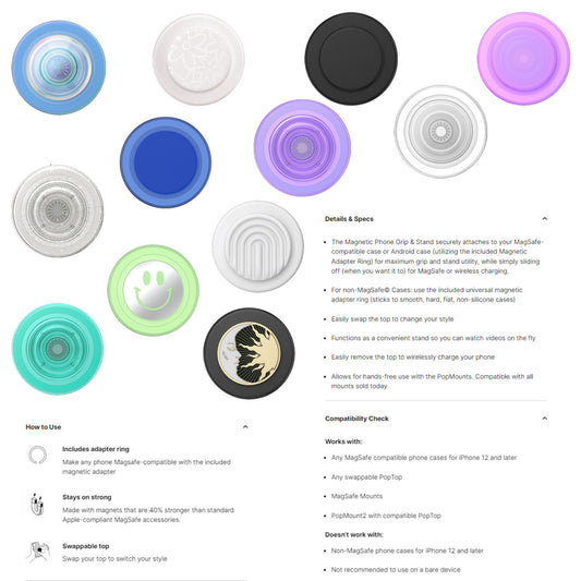 PopSockets PopGrip for MagSafe ( Round ) - Magnetic Adapter Ring Included - Forexengineer -Malaysia- 840173727768-840173727775-840173739662-840173739679-840173741306-840173741313-840173743584-840173747674-840173747612-840173743591