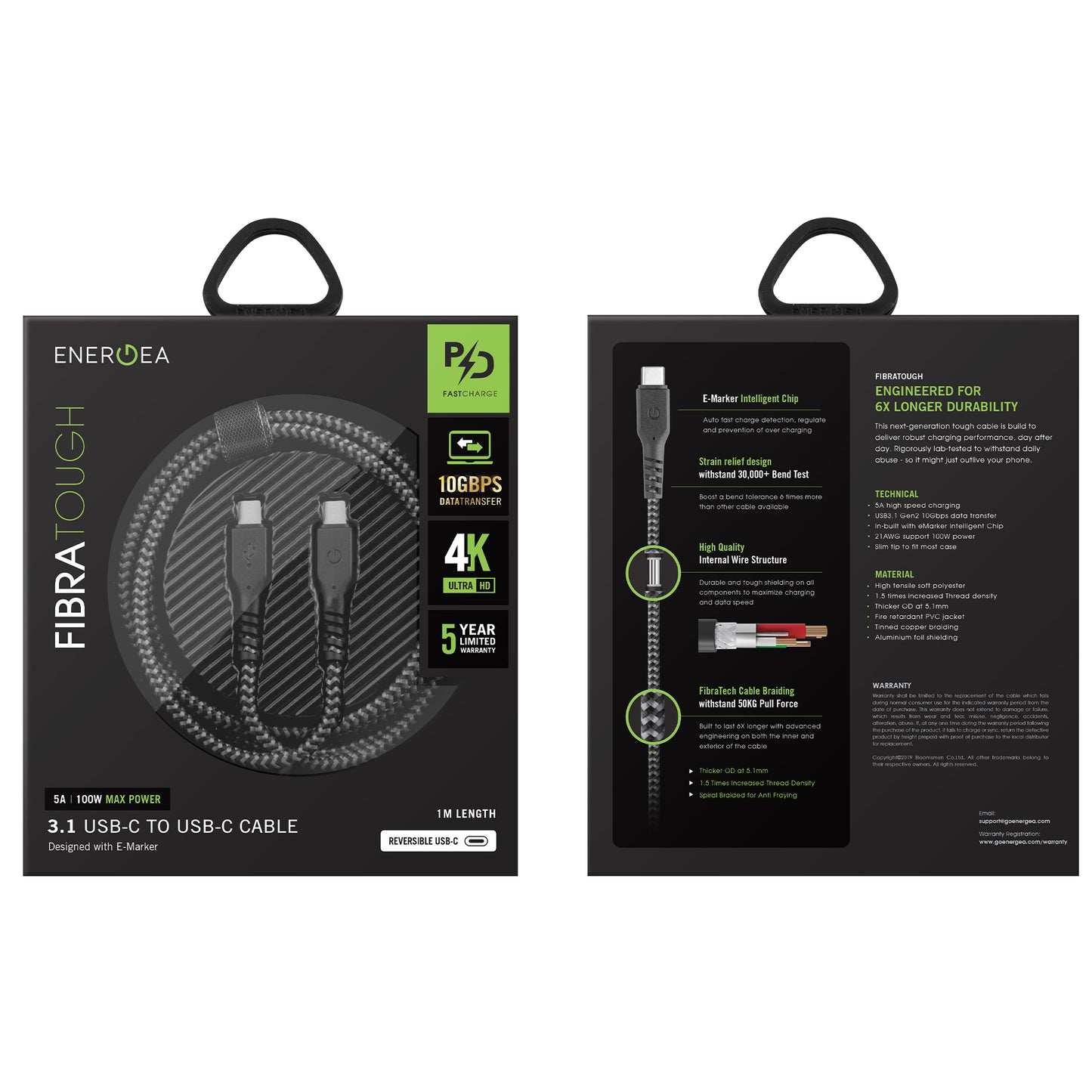 Energea FibraTough USB-C To USB-C 100W USB 3.1 10Gbps Data Transfer - 1M - Forexengineer -Malaysia- 6957879422300