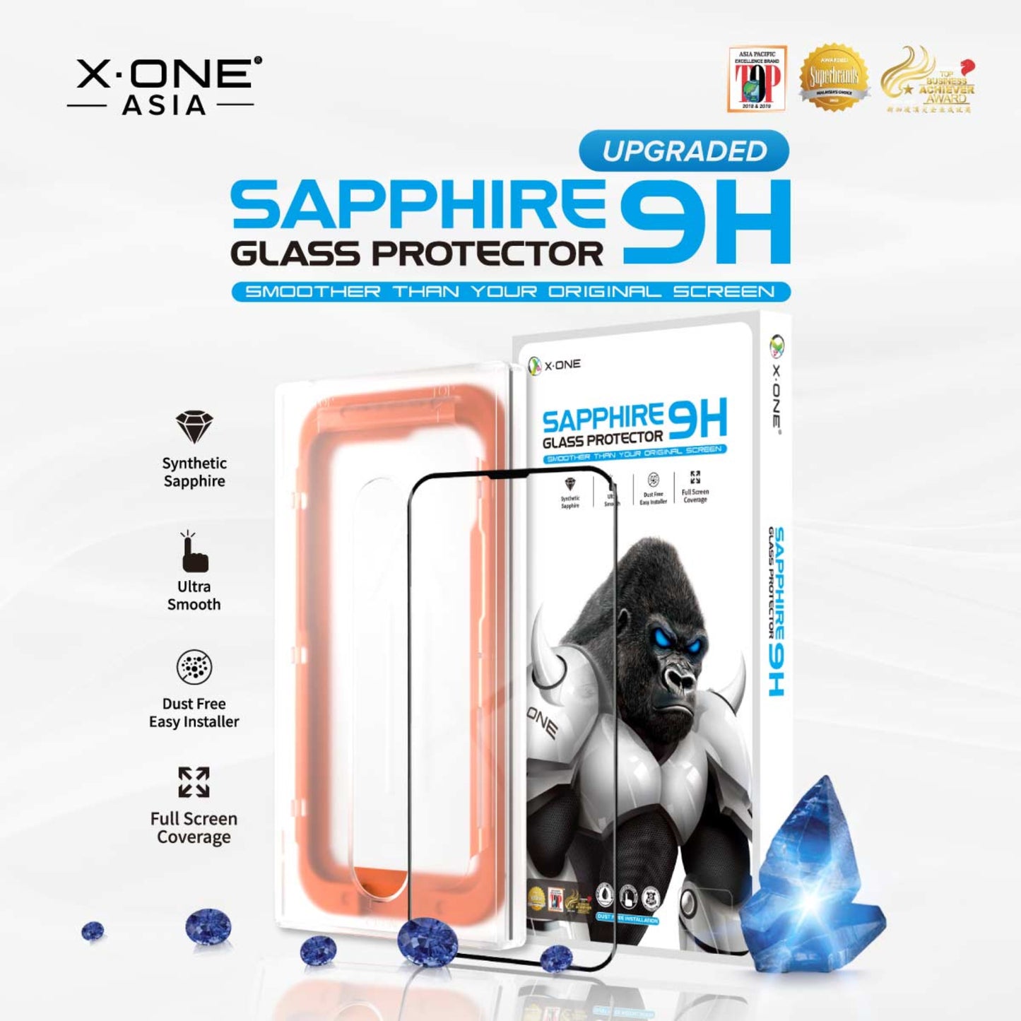 X.One Upgraded Sapphire Coated Glass Screen Protector for iPhone 15 Series with Dust Free Installer Kit