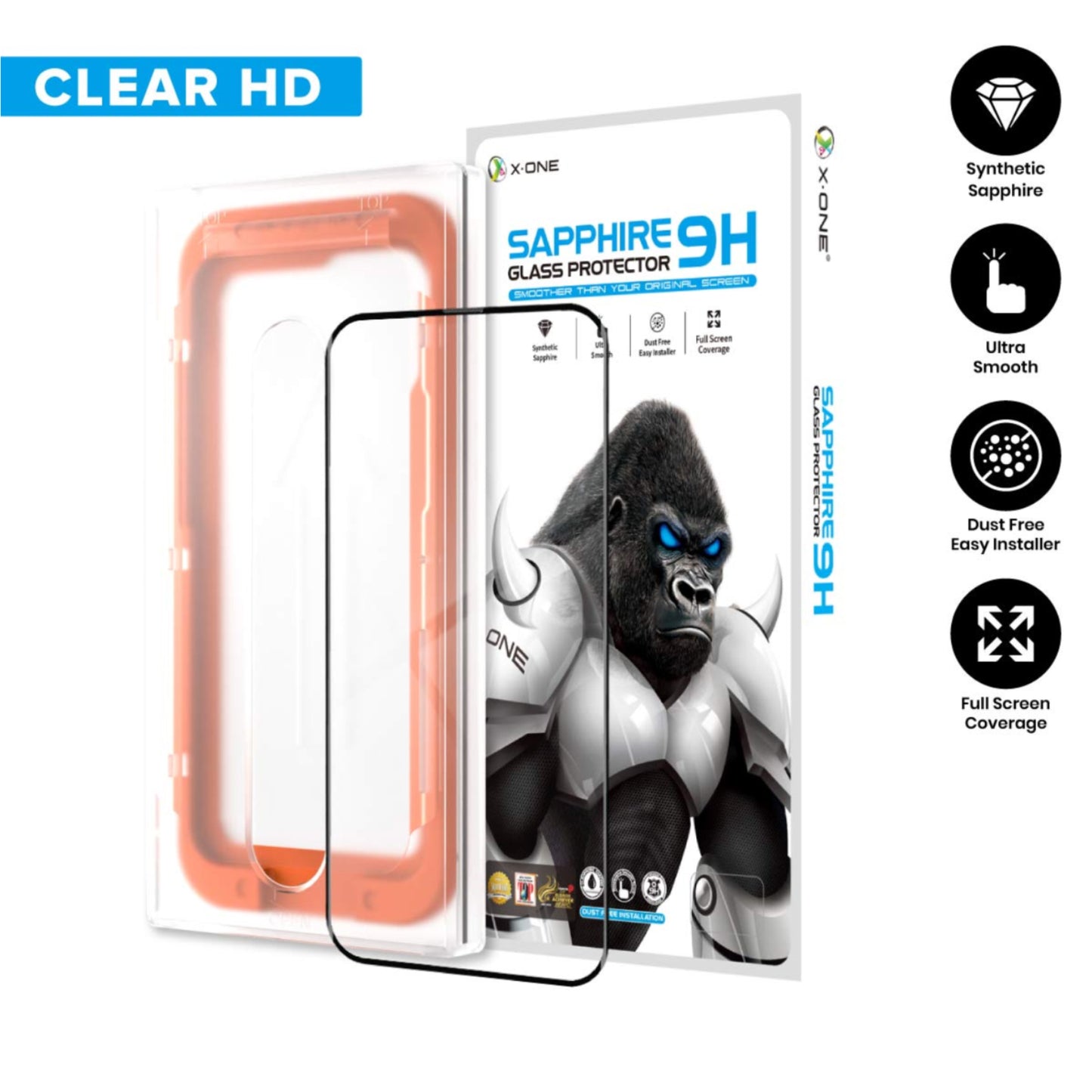 X.One Upgraded Sapphire Coated Glass Screen Protector for iPhone 15 Series with Dust Free Installer Kit