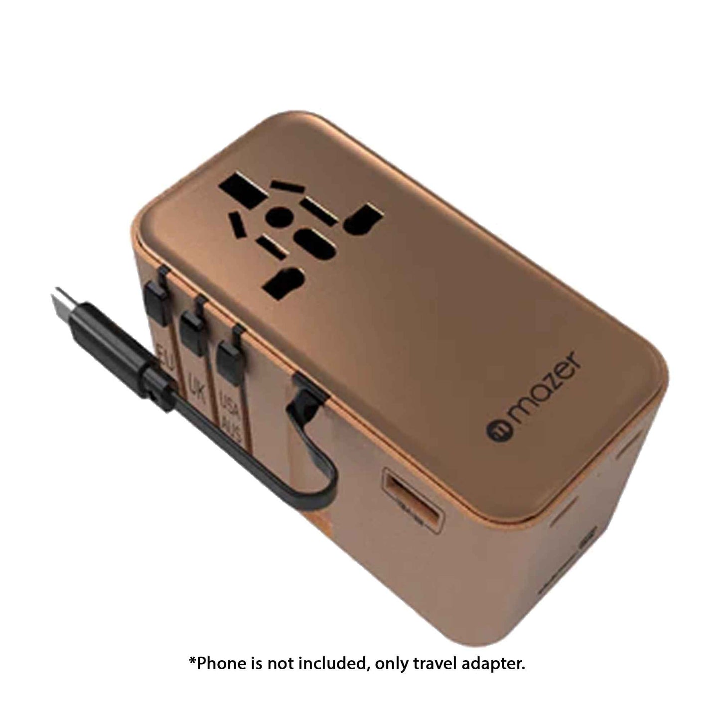 MAZER Infinite Travel Adapter PD100W GaN Universal Travel Charger With Built-in USB C Cable