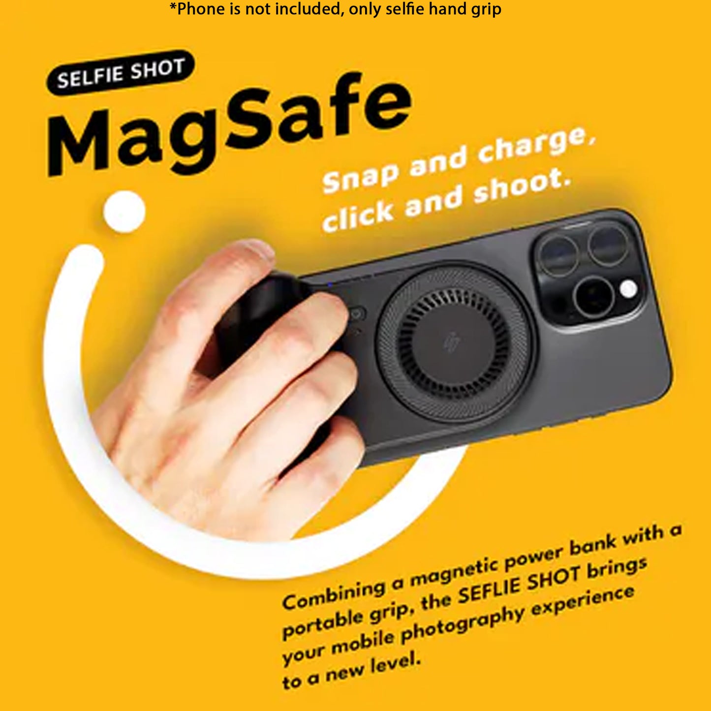 ADAM Elements SELFIE SHOT Magnetic Hand Grip with Power Bank 5000mAh - Wrist Strap and Magnetic Ring Included