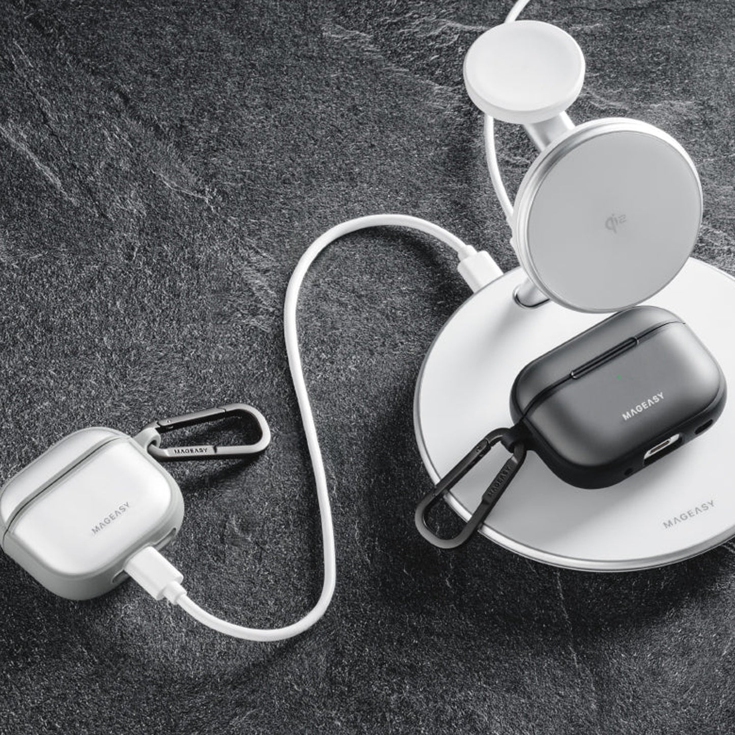 MAGEASY Roam with Carabiner for AirPods Pro 1 / AirPods Pro 2 -Wireless Charging Compatible