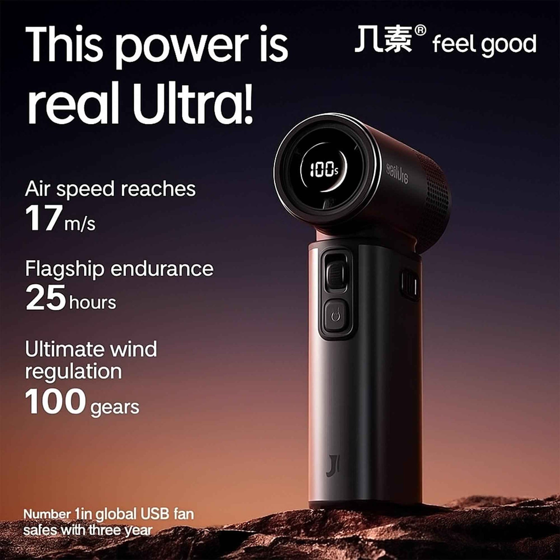 Jisulife Handheld Fan Ultra2 9000mAh Battery with Lighting and Super High Speed Wind