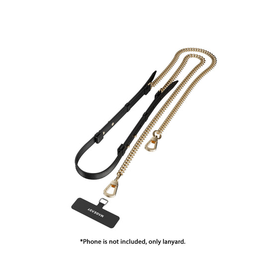 MAGEASY Modern Leather Chain Strap + Strap Card - Adjustable Chain Length - Black/Matte Gold - Forexengineer -Malaysia
