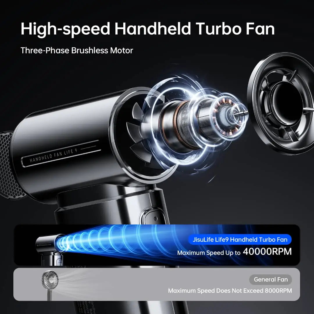 JisuLife CHROME Life9 Handheld Hand Fan Limited Edition 5000 mAh 5 Speeds Control 40000 RPM - Hand Fan