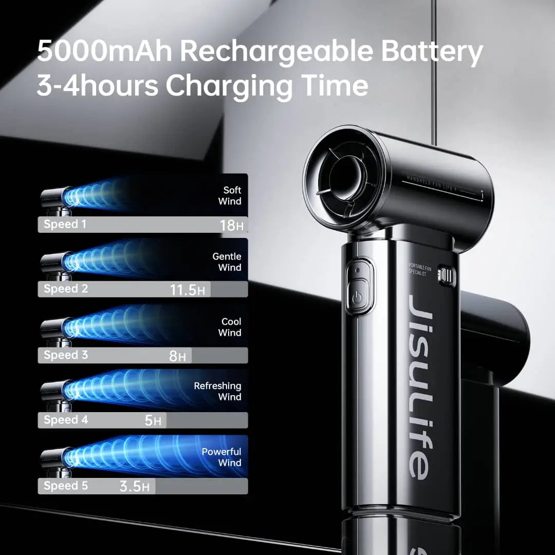 JisuLife CHROME Life9 Handheld Hand Fan Limited Edition 5000 mAh 5 Speeds Control 40000 RPM - Hand Fan