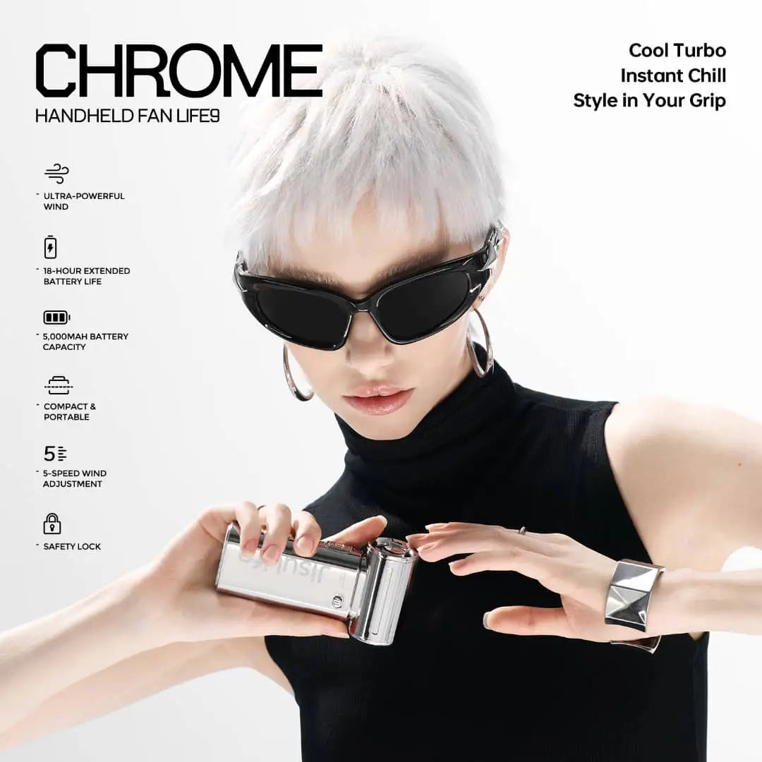 JisuLife CHROME Life9 Handheld Hand Fan Limited Edition 5000 mAh 5 Speeds Control 40000 RPM - Hand Fan