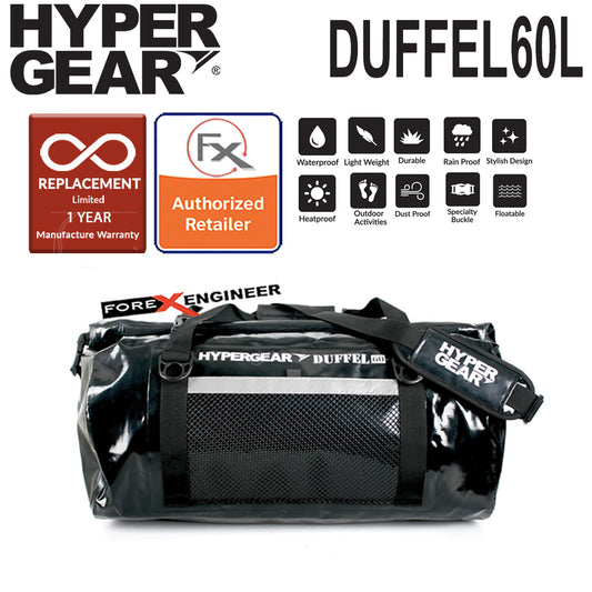 HyperGear Duffel Bag 60L  Travel Bag - 100% Waterproof, Lightweight and Heavy Duty - Black