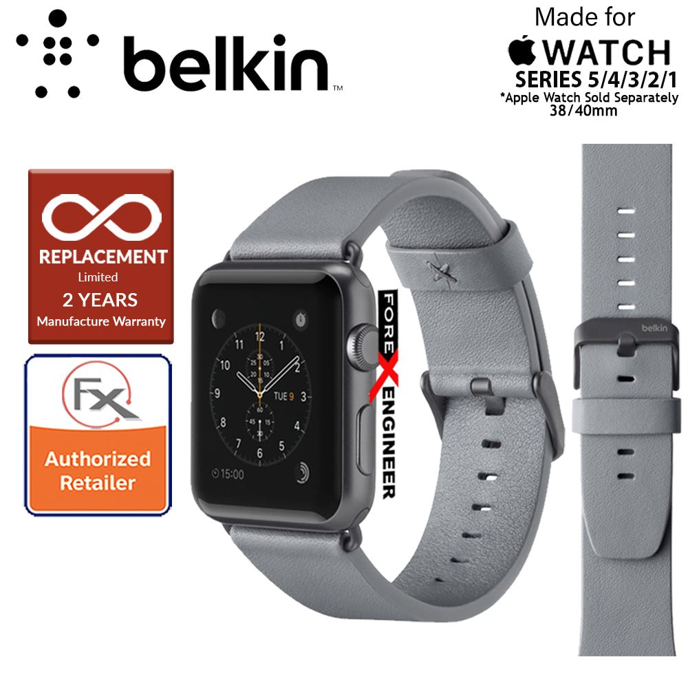 Belkin Classic Leather Band for Apple Watch Series 7 - SE - 6 - 5 - 4 - 3 - 2 - 1 ( 41mm - 40mm - 38mm ) - Gray - ( Barcode : 745883723737 )