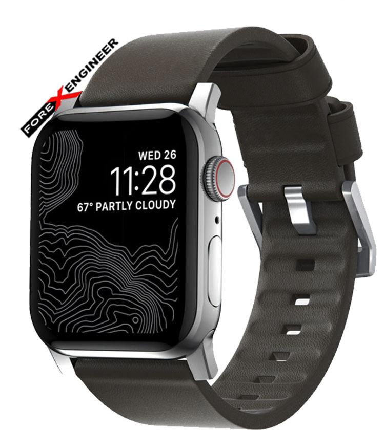 Nomad Active Strap Waterproof Mocha Brown Leather for Apple Watch Series 7 - SE - 6 - 5 - 4 - 3 - 2 - 1 ( 45mm - 44mm - 42mm ) ( Silver Hardware ) ( Barcode : 856500018331 )