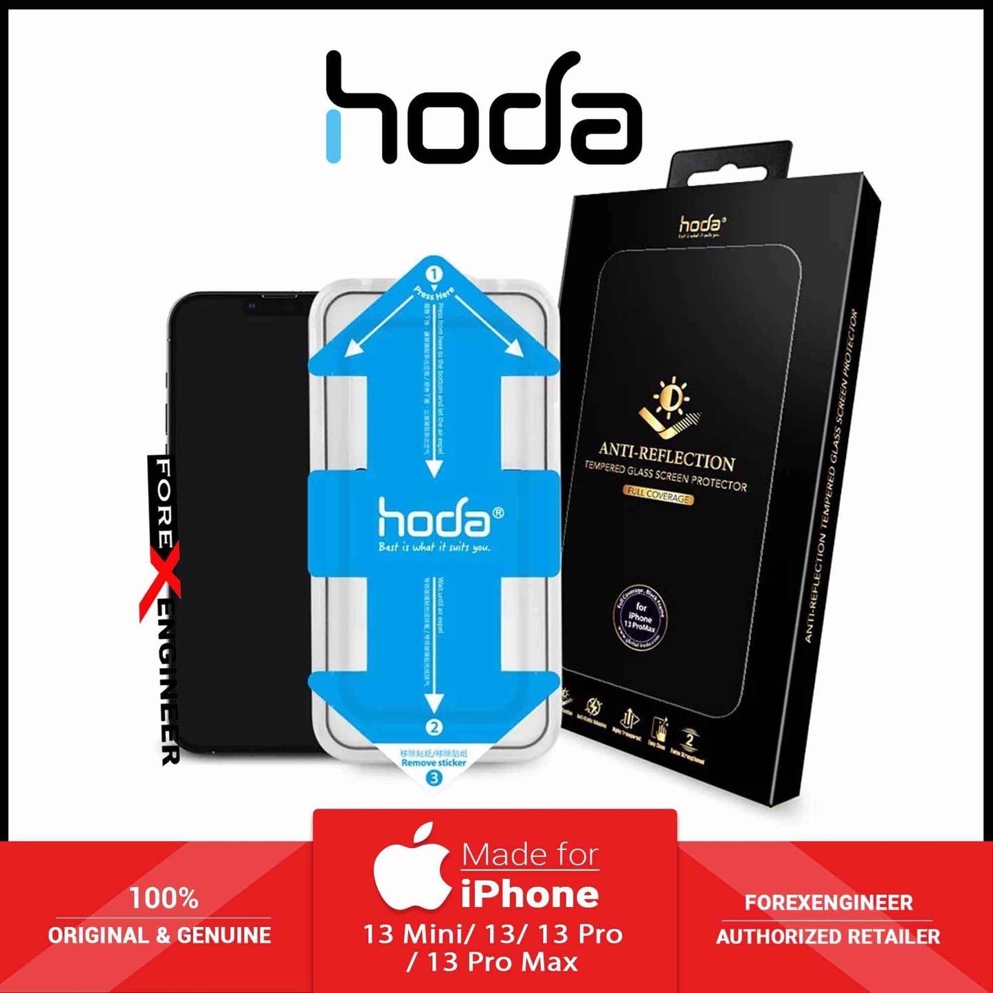 Hoda Anti-Reflection Tempered Glass for iPhone 13 Pro Max 6.7" 5G - with Helper (Barcode: 4711103542590 )