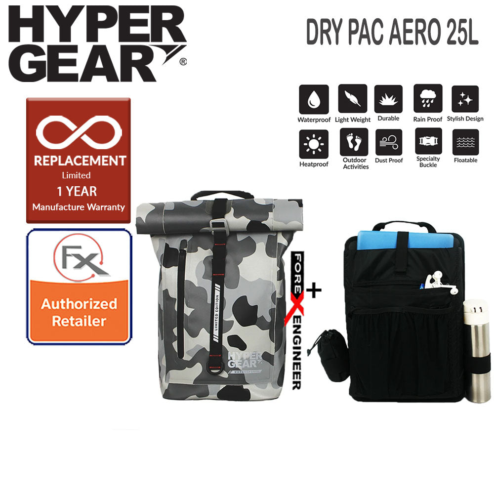 Hypergear Dry Pac  Aero 25L - Heavy-duty Design and IPX6 Waterproof Specification - Camo Grey Alpha Color ( Bundle with Fast Slot E) ( Barcode : 302113+306051 )