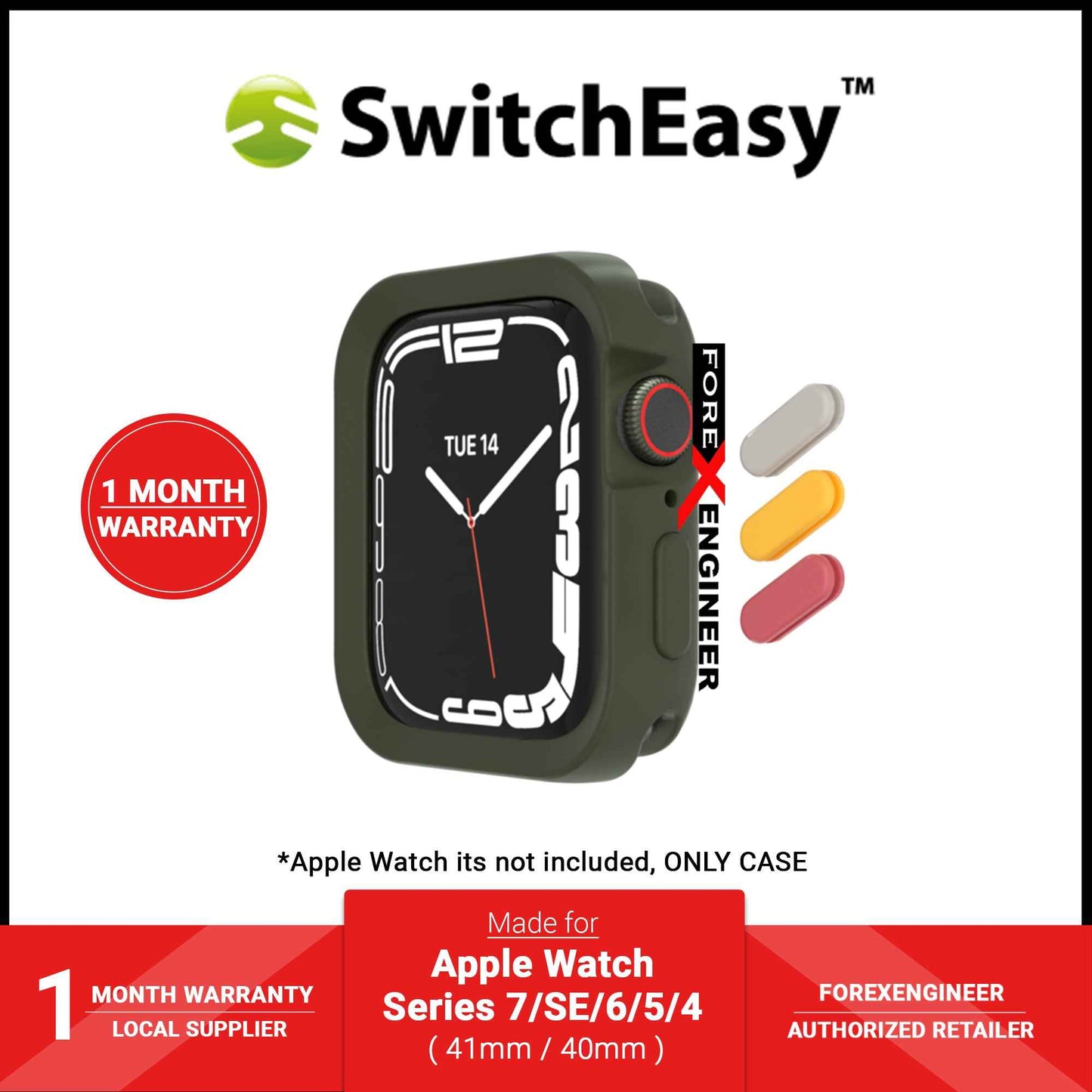SwitchEasy COLORS Case for Apple Watch Series 7 - SE - 6 - 5 - 4 ( 41mm - 40mm ) - Army Green (Barcode: 4895241104879 )